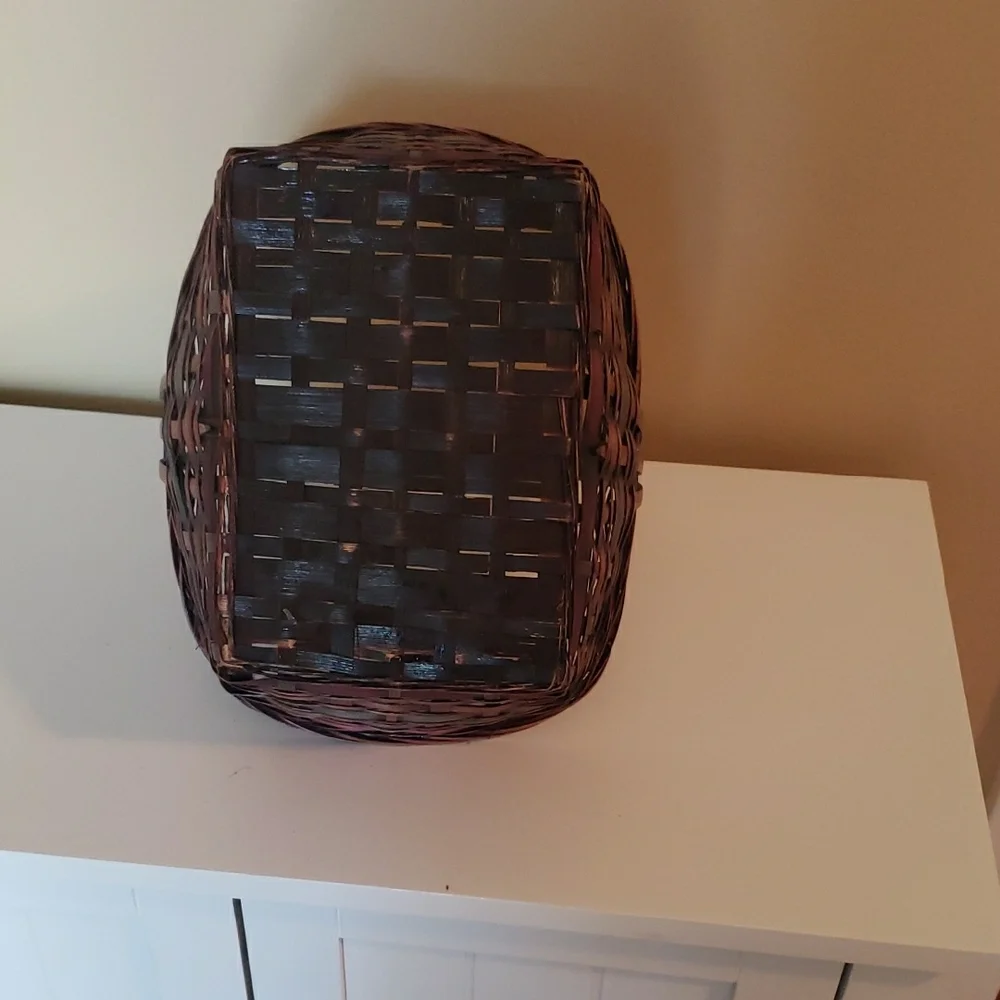 Woven Basket with Handle- Brown W/ Subtle Burgandy & Green Tones